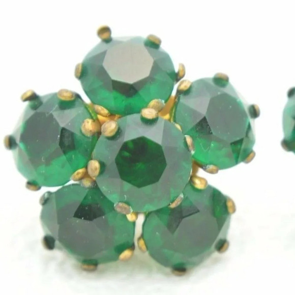 Gold Vermeil Sterling Marked Large Green Earrings - Picture 2 of 5